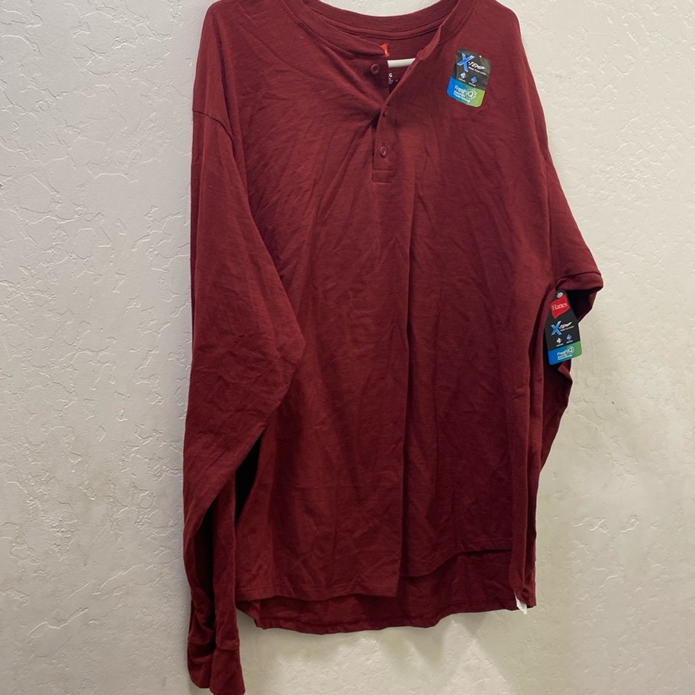 Hanes X-Temp Long Sleeve Henley Style T-Shirt Men’s XL Burgundy New With Tags